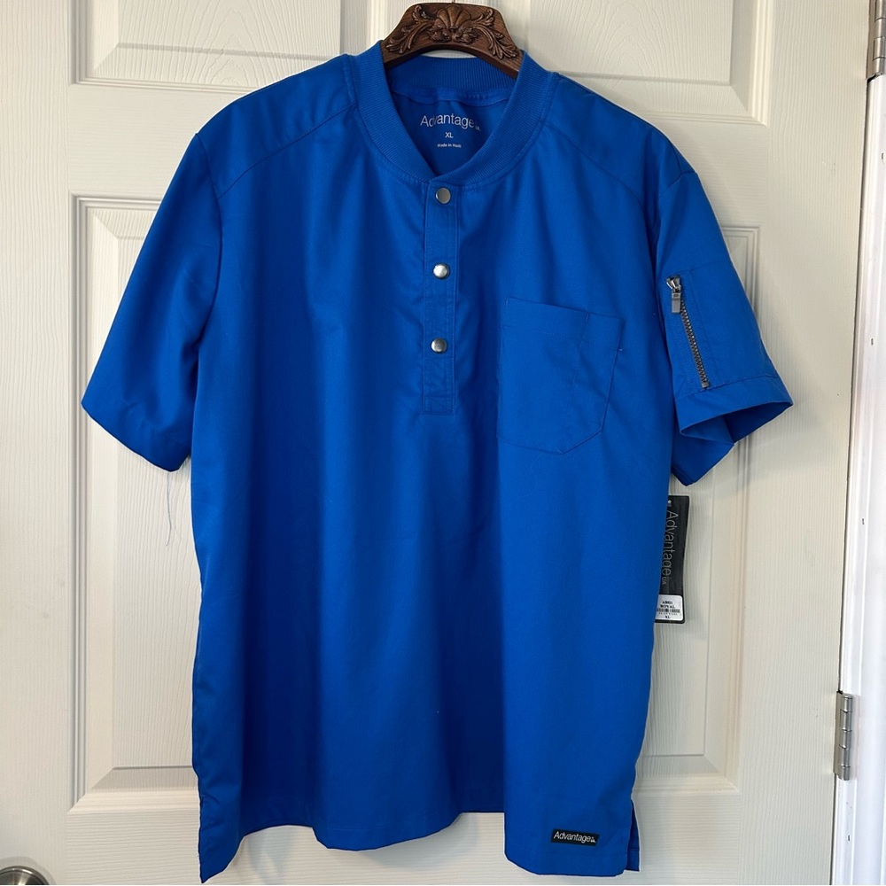 NWT Advantage STRETCH Men's 2-Pocket Short Sleeve Henley Scrub Top Size XL